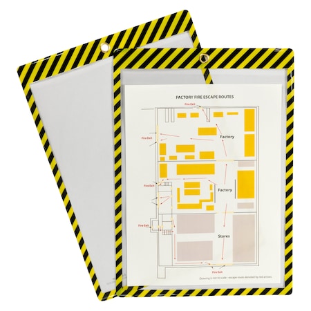 C-Line Products Safety Striped Shop Ticket Holders, Yellow/Black Stripes, 9 x 12, PK25 44101